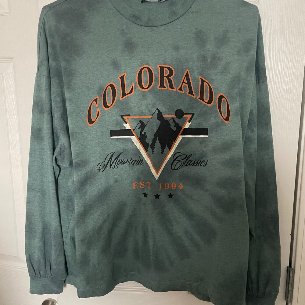 Asos Design Colorado Long Sleeve T Shirt L Cotton Green Graphic Mountain